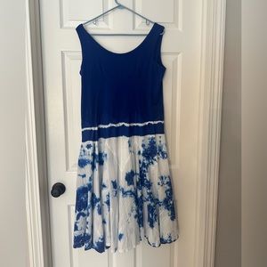 Very cute white and royal blue tie-dye dress